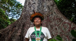 Davi Kopenawa Yanomami no encontro de Lideranças Yanomami e Ye'kuana, onde os indígenas se manifestaram contra o garimpo em suas terras. O primeiro fórum de lideranças da TI Yanomami foi realizado entre 20 e 23 de novembro de 2019 na Comunidade Watoriki, região do Demini, Terra Indígena Yanomami